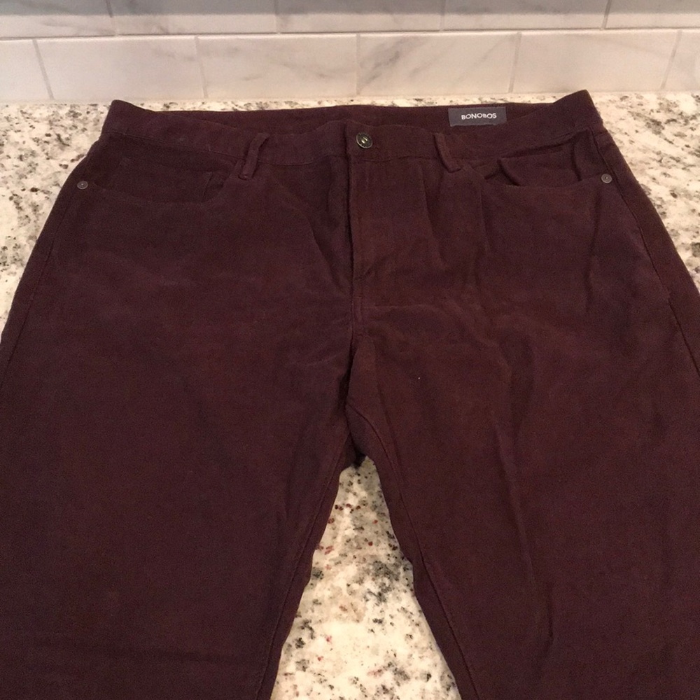 Mens Bonobos 5-Pocket Burgundy Pant Sz 36x34